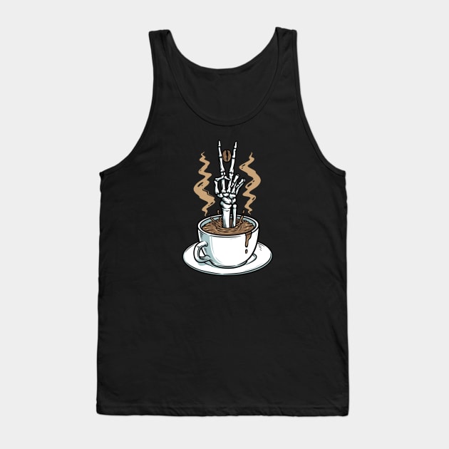 Coffee Brings Me Peace // Funny Coffee Skeleton Hand Tank Top by SLAG_Creative